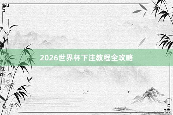 2026世界杯下注教程全攻略